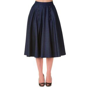 Vintage 60’s High-Waisted Denim Midi Skirt – Double Button A-Line Western Retro